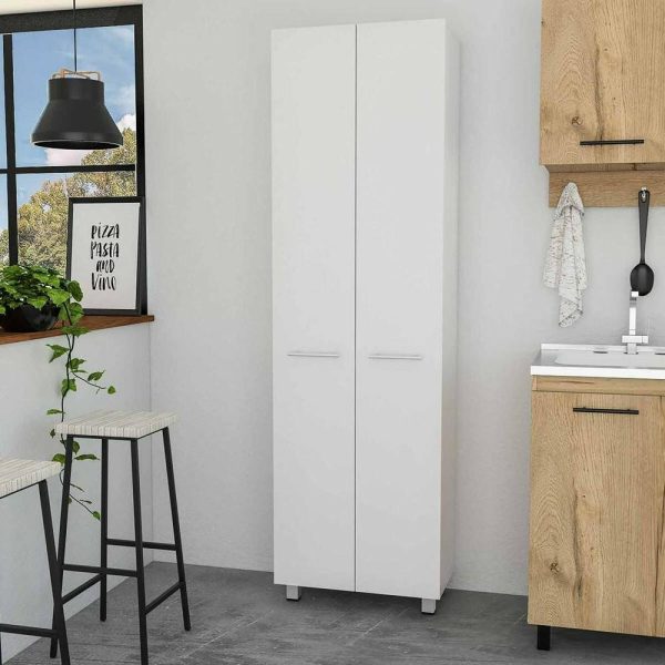 Pantry Cabinets |   78″ Modern White Pantry Cabinet With Two Full Size Doors Furniture Pantry Cabinets