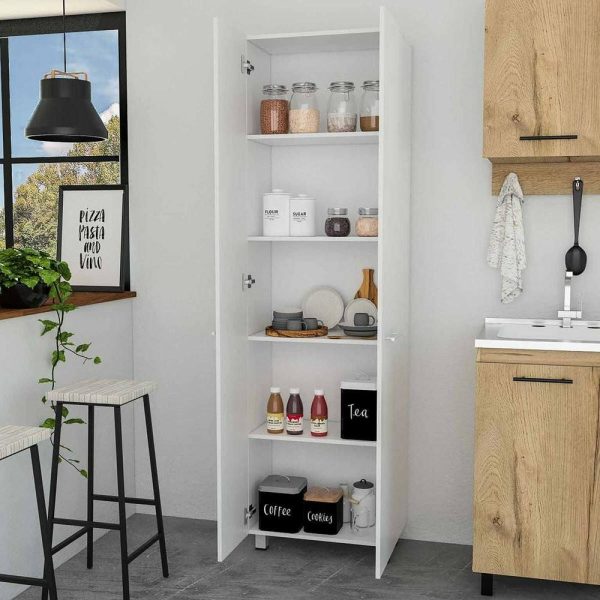 Pantry Cabinets |   78″ Modern White Pantry Cabinet With Two Full Size Doors Furniture Pantry Cabinets