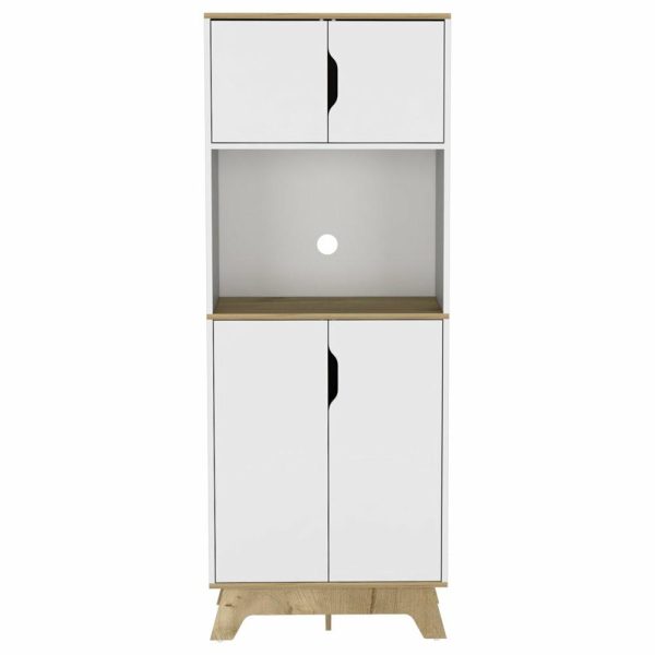 Pantry Cabinets |   Depot E-Shop Dahoon Microwave Cabinet, Light Oak/White Furniture Pantry Cabinets