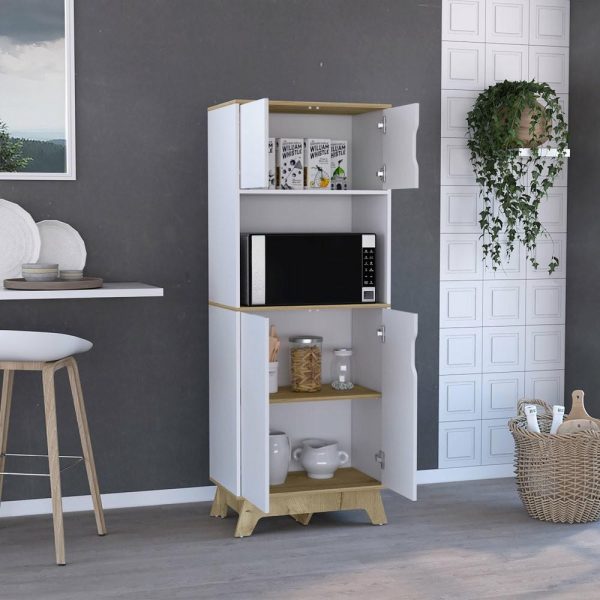 Pantry Cabinets |   Depot E-Shop Dahoon Microwave Cabinet, Light Oak/White Furniture Pantry Cabinets