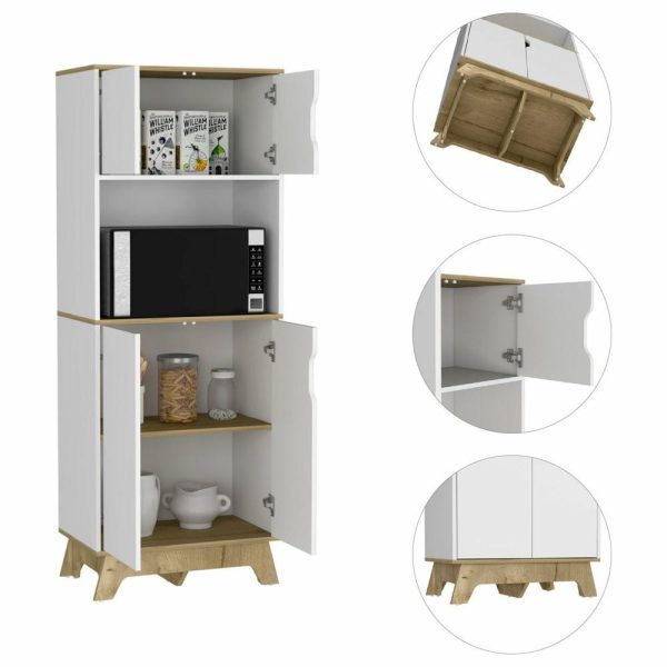 Pantry Cabinets |   Depot E-Shop Dahoon Microwave Cabinet, Light Oak/White Furniture Pantry Cabinets