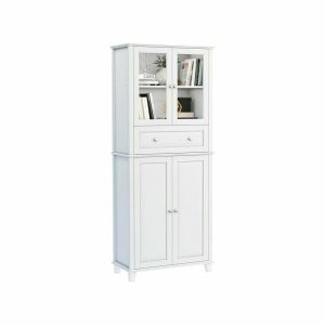 Pantry Cabinets |   Modern Pantry Cabinet, Glass Doors & 5 Storage Compartments With Central Drawer Furniture Pantry Cabinets