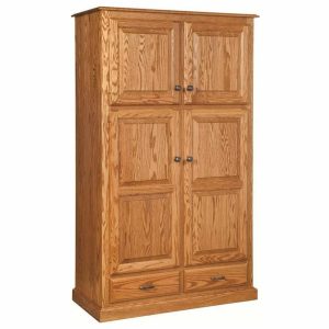 Pantry Cabinets |   Oak Kitchen Pantry With Lower Drawers, Medium Light Oak Furniture Pantry Cabinets