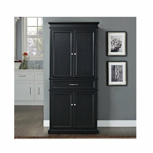 Pantry Cabinets |   Pemberly Row 5 Shelves Wood Pantry With 1 Storage Drawer In Black Furniture Pantry Cabinets