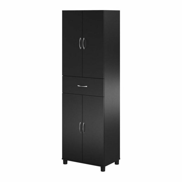 Pantry Cabinets |   Pemberly Row Mid-Centruy Storage Cabinet With Drawer In Black Furniture Pantry Cabinets