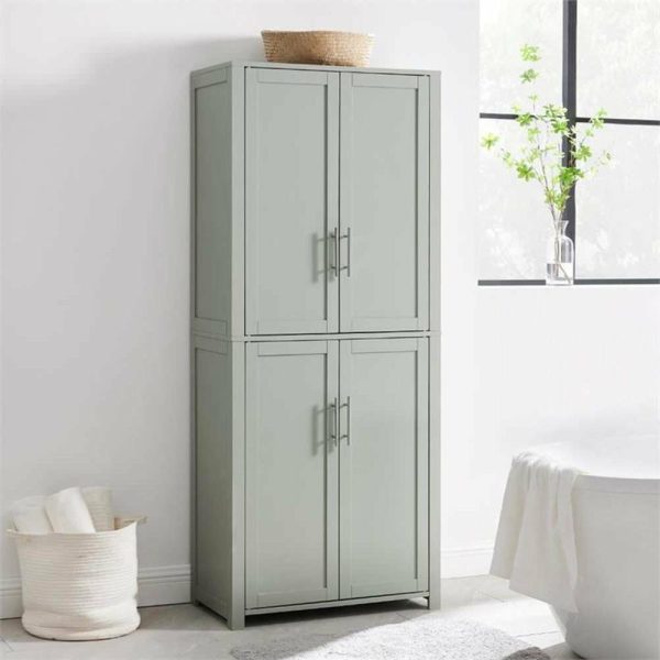 Pantry Cabinets |   Pemberly Row Wood Tall Pantry With Doors And Shelves In Gray/Nickel Furniture Pantry Cabinets