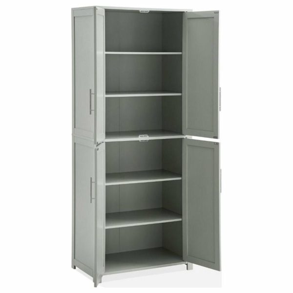 Pantry Cabinets |   Pemberly Row Wood Tall Pantry With Doors And Shelves In Gray/Nickel Furniture Pantry Cabinets