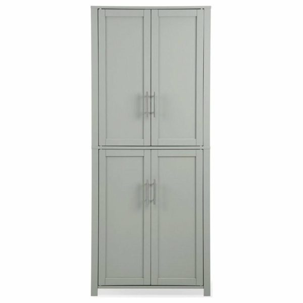 Pantry Cabinets |   Pemberly Row Wood Tall Pantry With Doors And Shelves In Gray/Nickel Furniture Pantry Cabinets