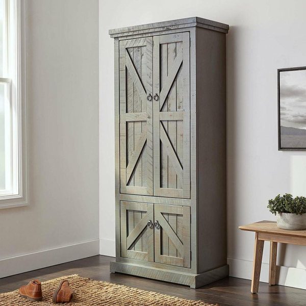 Pantry Cabinets |   Rustic Pantry Cabinet, Engineered Wood With X Patterned Doors, Dark Blue Furniture Pantry Cabinets