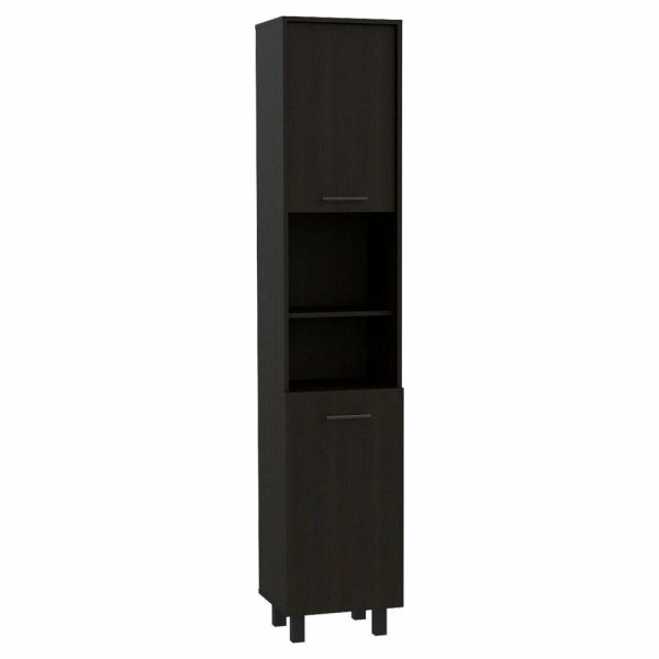 Pantry Cabinets |   Sheffield 2-Door Pantry Cabinet, With 2 Open Shelves, Black Furniture Pantry Cabinets