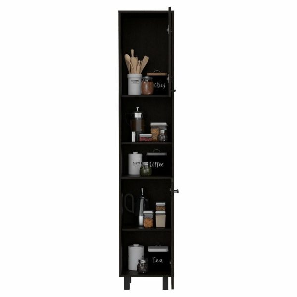 Pantry Cabinets |   Sheffield 2-Door Pantry Cabinet, With 2 Open Shelves, Black Furniture Pantry Cabinets