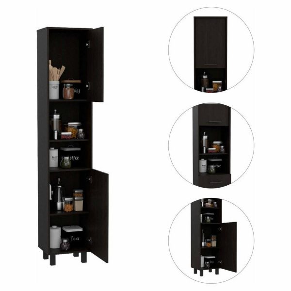 Pantry Cabinets |   Sheffield 2-Door Pantry Cabinet, With 2 Open Shelves, Black Furniture Pantry Cabinets