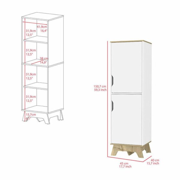 Pantry Cabinets |   Single Kitchen Pantry Wallas, Four Shelves, Two Doors – Light Oak / White Furniture Pantry Cabinets