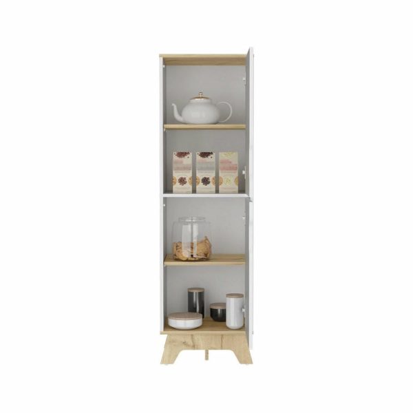 Pantry Cabinets |   Single Kitchen Pantry Wallas, Four Shelves, Two Doors – Light Oak / White Furniture Pantry Cabinets