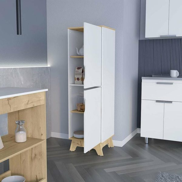 Pantry Cabinets |   Single Kitchen Pantry Wallas, Four Shelves, Two Doors – Light Oak / White Furniture Pantry Cabinets