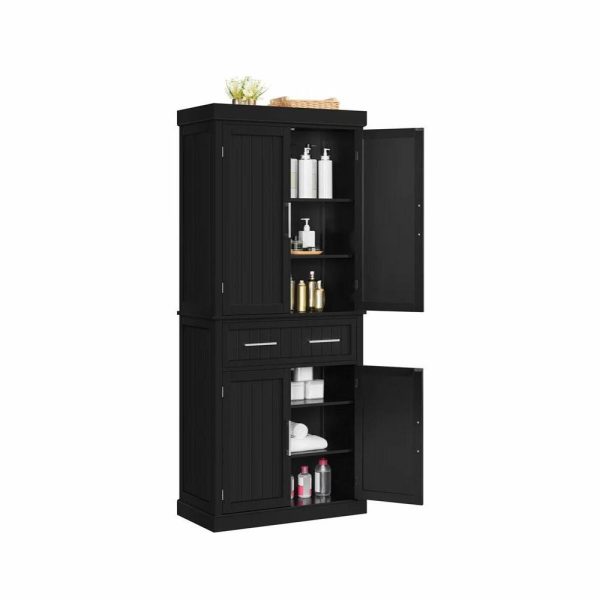 Pantry Cabinets |   Tall Pantry Cabinet, 4 Doors & Large Spacious Drawer With Grooved Accents, Black Furniture Pantry Cabinets