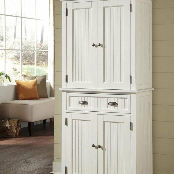 Pantry Cabinets |   Transitional Pantry, White Finished Hardwood With 2 Cabinets And Inner Shelves Furniture Pantry Cabinets