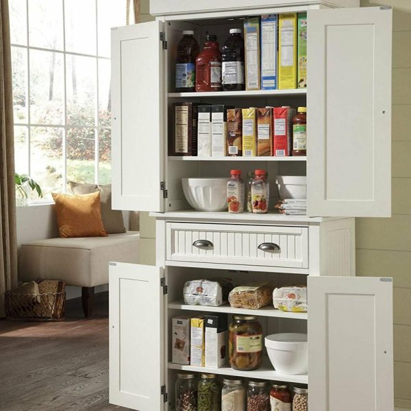 Pantry Cabinets |   Transitional Pantry, White Finished Hardwood With 2 Cabinets And Inner Shelves Furniture Pantry Cabinets