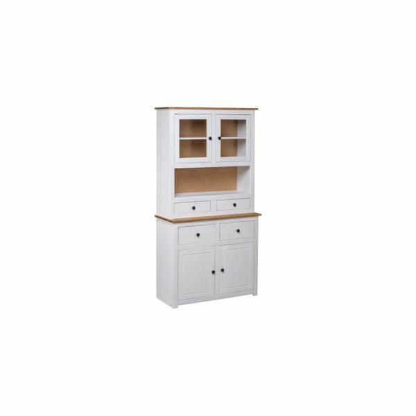 Pantry Cabinets |   Vidaxl Highboard Display Case Storage Cabinet White Solid Pine Panama Range Furniture Pantry Cabinets