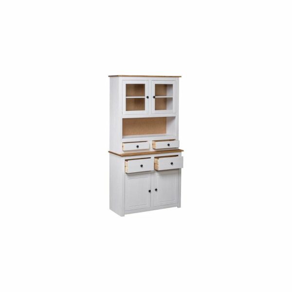 Pantry Cabinets |   Vidaxl Highboard Display Case Storage Cabinet White Solid Pine Panama Range Furniture Pantry Cabinets