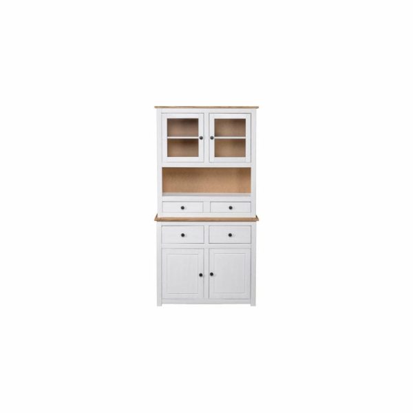 Pantry Cabinets |   Vidaxl Highboard Display Case Storage Cabinet White Solid Pine Panama Range Furniture Pantry Cabinets