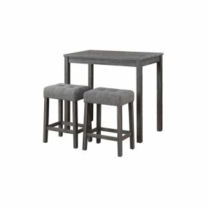 Pub & Bistro Sets |   Lux 3-Piece Counter Height 36″ Pub Table Set, Tufted Stools, Gray Furniture Pub & Bistro Sets