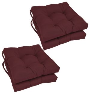 Seat Cushions |   16″ Solid Twill Square Tufted Chair Cushions, Set Of 4, Burgundy Furniture Seat Cushions