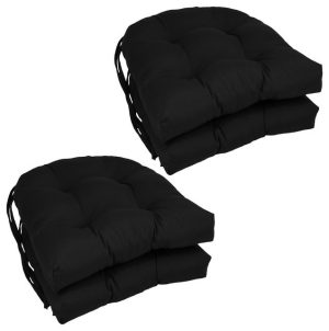 Seat Cushions |   16″ Solid Twill U-Shaped Tufted Chair Cushions, Set Of 4, Black Furniture Seat Cushions