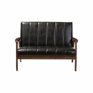 Sofas & Sectionals |   Nikko Faux Leather Wooden 2-Seater Loveseat, Black Furniture Sofas & Sectionals