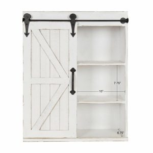 Storage Cabinets |   Cates Wood Wall Storage Cabinet With Sliding Barn Door, White 22X28 Furniture Storage Cabinets