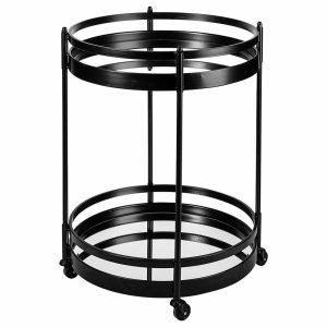 Bar Carts |   Ada Black Metal Two-Tier W/ Mirrored Shelves Bar Cart Bar Carts Bar Carts