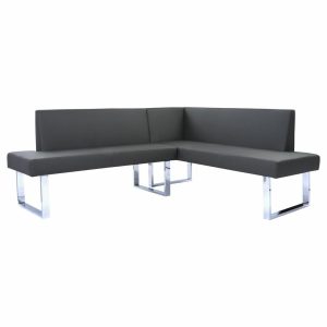 Dining Benches |   Amanda Contemporary Nook Corner Chrome Dining Bench, Gray Dining Benches Dining Benches