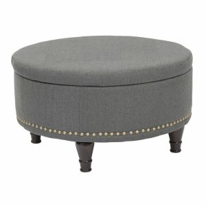 Footstools & Ottomans |   Augusta Round Storage Ottoman, Charcoal Footstools & Ottomans Footstools & Ottomans