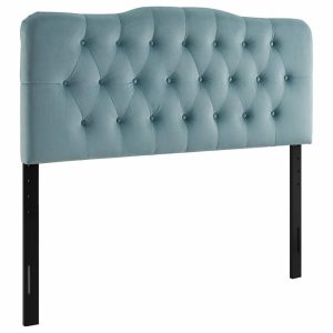 Headboards |   Annabel Queen Diamond Tufted Performance Velvet Headboard, Light Blue Bedroom Headboards