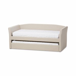 Beds |   Camino Upholstered Daybed With Guest Trundle Bed, Beige Fabric Bedroom Beds