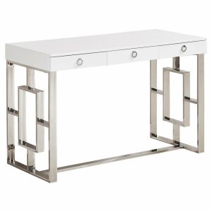 Desks |   Brooks Contemporary 3-Drawer Writing Desk, White/Silver Desks Desks