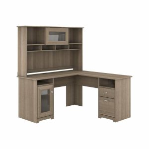 Desks |   Cabot 60W L Shaped Computer Desk With Hutch In Ash Gray – Engineered Wood Desks Desks