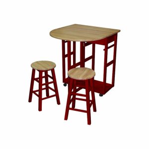 Pub & Bistro Sets |   Breakfast Cart With Drop-Leaf Table, Red Furniture Pub & Bistro Sets