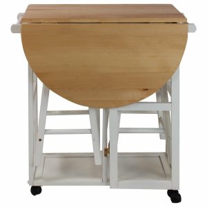 Pub & Bistro Tables |   Breakfast Cart With Drop Leaf Table, White Furniture Pub & Bistro Tables