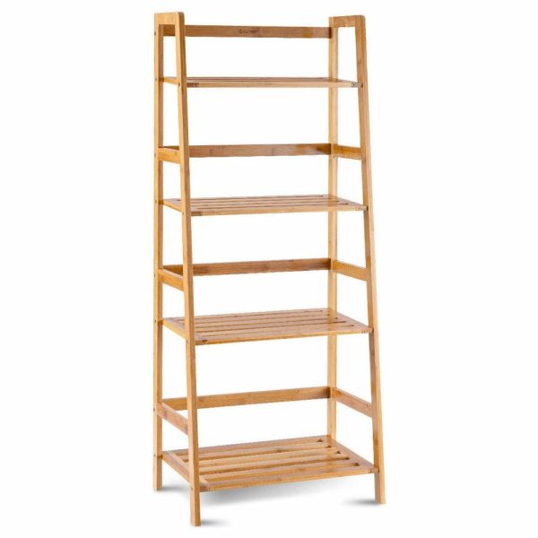 Bookcases |   Costway Multifunctional 4 Shelf Bamboo Bookcase Ladder Plant Stand Rack Storage Bookcases Bookcases