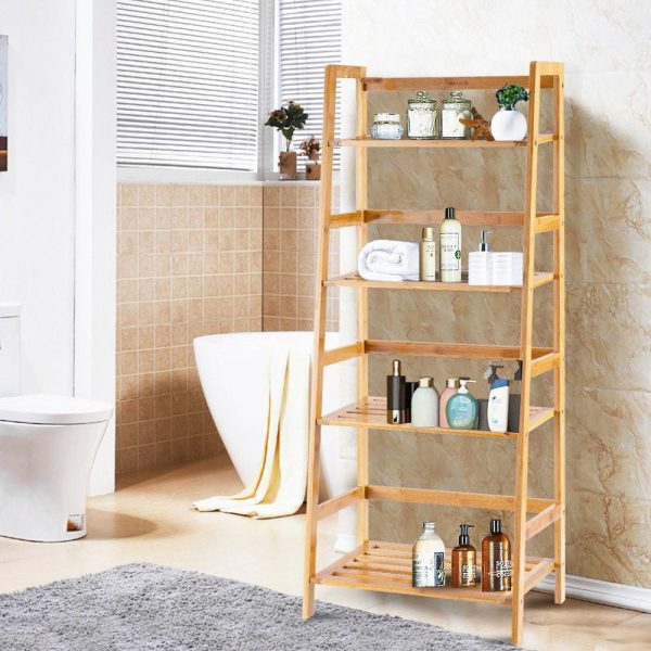 Bookcases |   Costway Multifunctional 4 Shelf Bamboo Bookcase Ladder Plant Stand Rack Storage Bookcases Bookcases