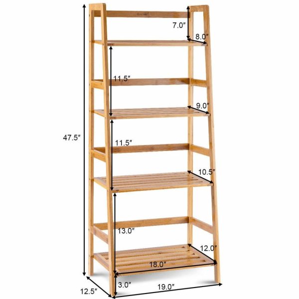 Bookcases |   Costway Multifunctional 4 Shelf Bamboo Bookcase Ladder Plant Stand Rack Storage Bookcases Bookcases