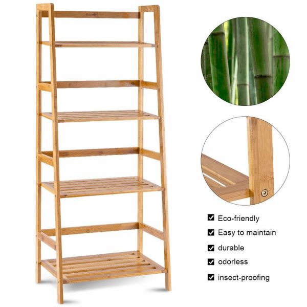 Bookcases |   Costway Multifunctional 4 Shelf Bamboo Bookcase Ladder Plant Stand Rack Storage Bookcases Bookcases