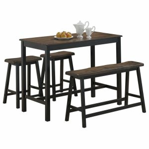 Pub & Bistro Sets |   Costway 4 Pcs Solid Wood Counter Height Table Set W/ Height Bench & Two Stools Furniture Pub & Bistro Sets