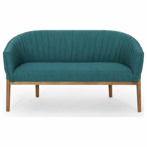 Sofas & Sectionals |   Deborah Mid-Century Fabric Loveseat, Teal, Brown Furniture Sofas & Sectionals