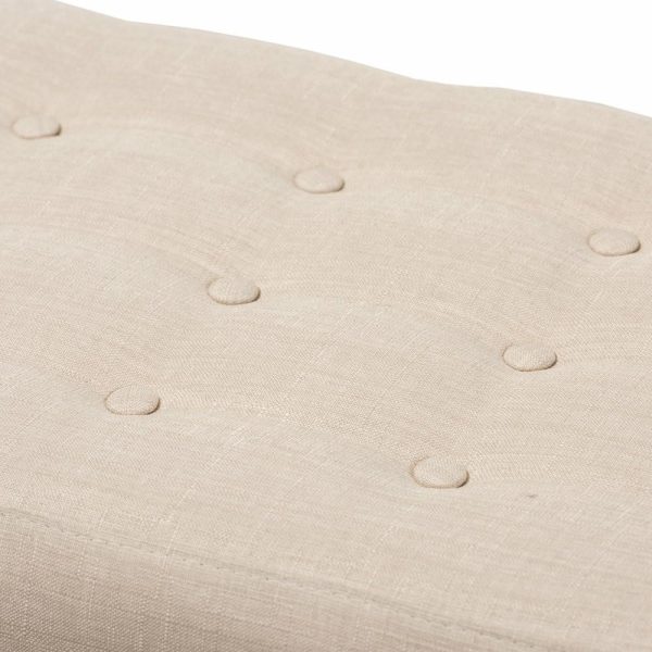 Bedroom Benches |   Elia Mid-Century Modern Walnut Wood Light Beige Fabric Button-Tufted Bench Bedroom Bedroom Benches