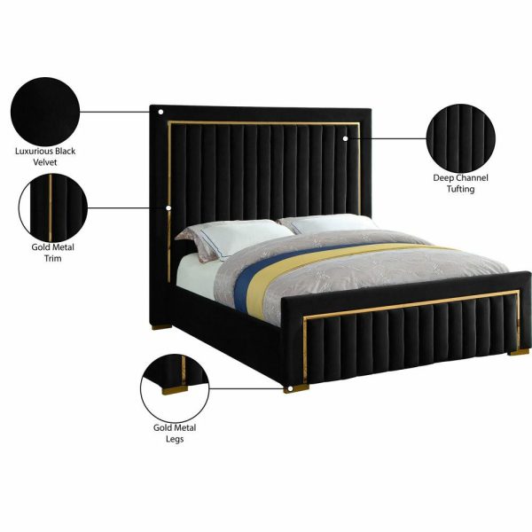 Beds |   Dolce Velvet Upholstered Bed, Black, King Bedroom Beds