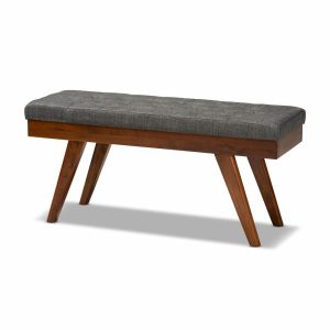 Dining Benches |   Garret Mid-Century Modern Medium Gray Fabric Upholstered Wood Dining Bench Dining Benches Dining Benches