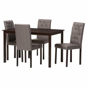 Dining Sets |   Gardner 5-Piece Dark Brown Finished Upholstered Dining Set, Gray Fabric Dining Sets Dining Sets