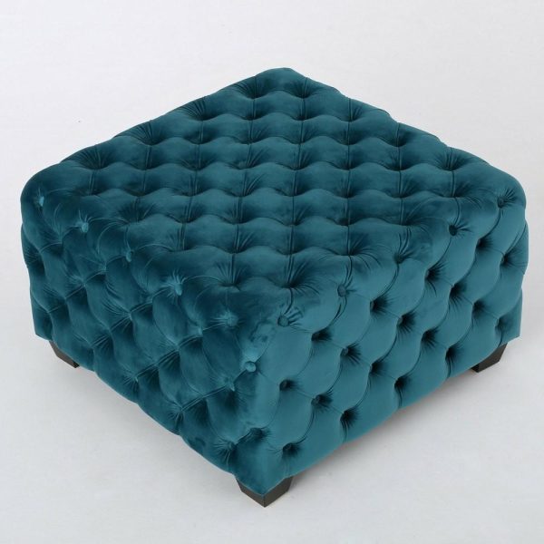 Footstools & Ottomans |   Gdf Studio Provence Dark Teal Tufted Velvet Fabric Square Ottoman Bench, Dark Teal Footstools & Ottomans Footstools & Ottomans